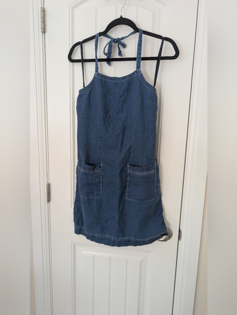 VTG Express Blue Linen Halter Mini Dress S